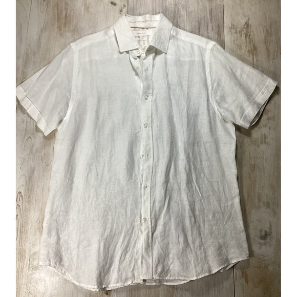 Other - Porter And Ash White Linen Shirt Men's Medium Short Sleeve Button Down